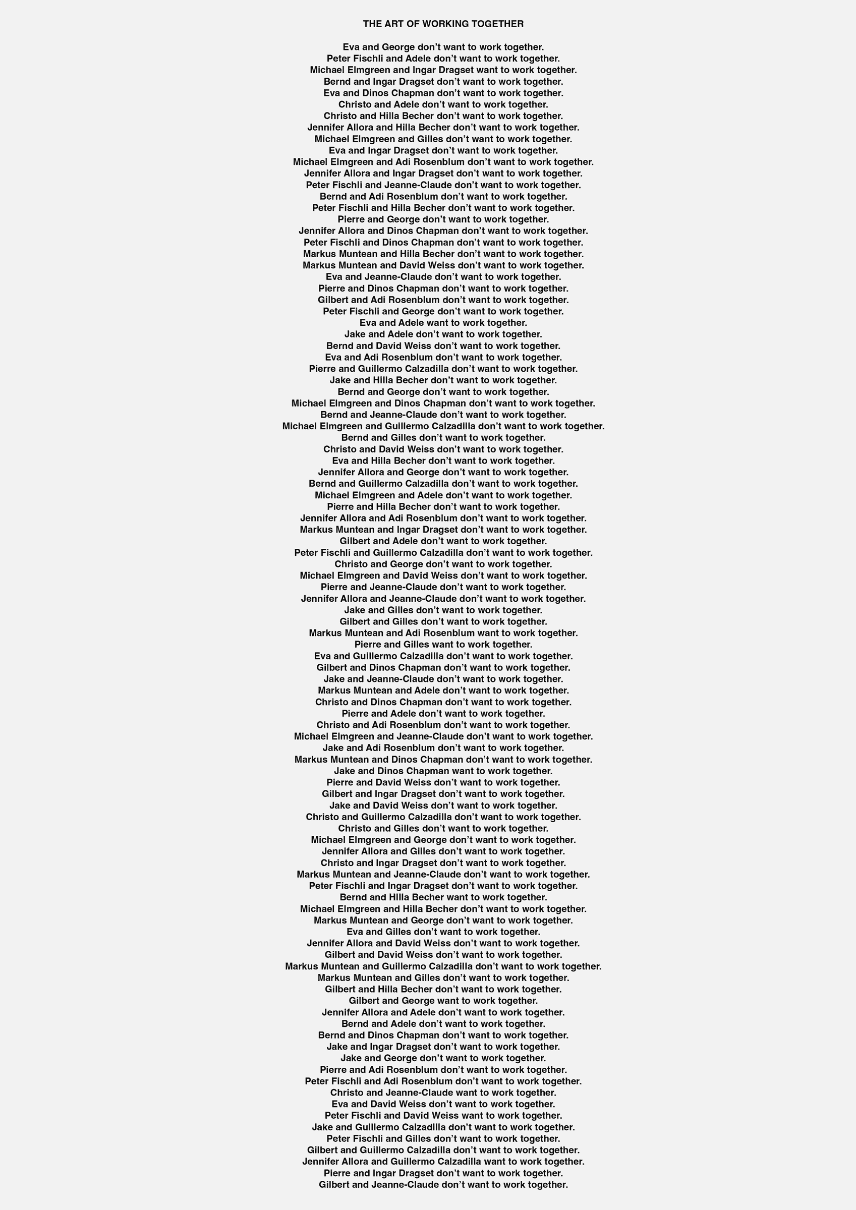 Claude Closky, ‘The Art Of Working Together,’ 2011, adhesive vinyl, variable dimensions.